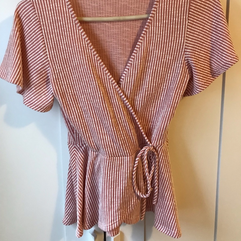 Caution To The Wind | Red/White Striped Wrap Top